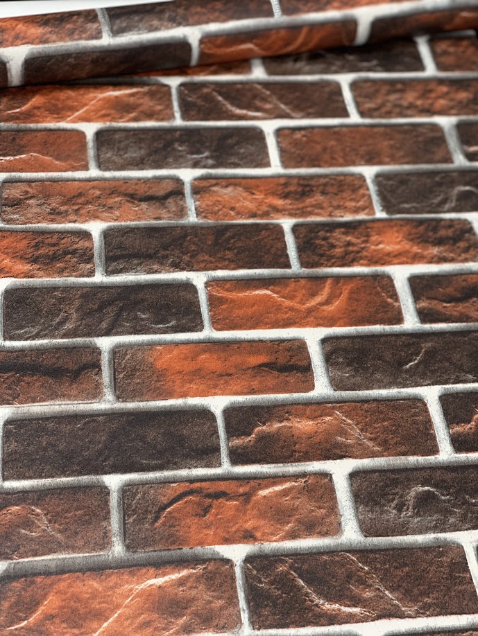 Papel de Parede Vinílico Tijolinho Vermelho Queimado Rústico - Imagem 4