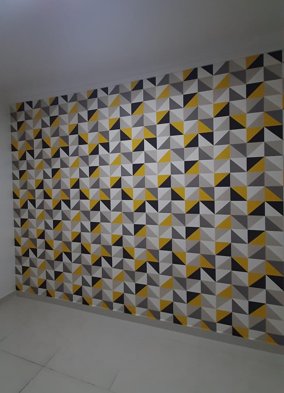 Ideale  Papel de Parede Geométrico Quadrado Cinza com Amarelo e Preto -  Ideale Papéis Papeis de parede