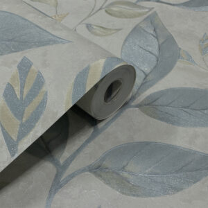 Papel de Parede Vinilico Floral Verde e Cinza c/Brilho - PDF2007