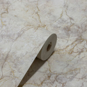 Papel de Parede Vinílico Mármore Off White  c/ Dourado PDL4660