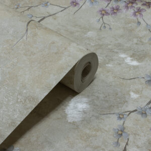 Papel de Parede Flores e Galhos Off White Lilás e Cinza - PDFV103