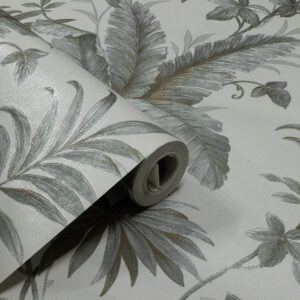 Papel de Parede Vinilico Floral Cinza Claro e Brilho - PDF0001