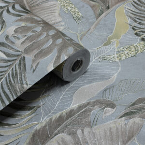 Papel de Parede Vinilico Floral Cinza c/ Verde - PDF1709