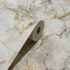 Papel de Parede Vinílico Mármore Cinza, Dourado e Off White PDL4662