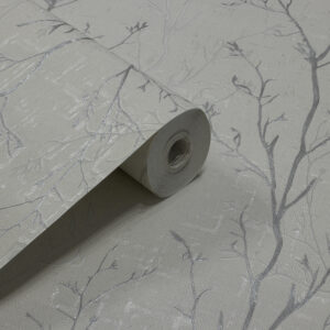 Papel de Parede Vinilico Galhos Off White c/ Brilho Cinza - PDF2013