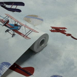 Papel de Parede Vinilico Infantil Aviões Balão c/ Fundo Azul Nuvens - PDI3101