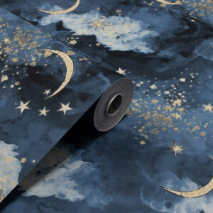 Papel de Parede Vinilico Infantil Azul Escuro Nuvens e Lua - PDI3122