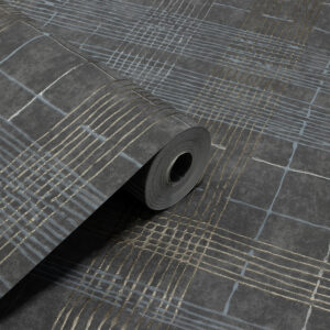 Papel de Parede Vinilico Xadrez Cinza c/ Dourado - PDI3212