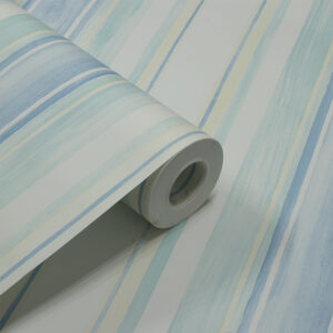 Papel de Parede Vinilizado Listrado Azul Verde e Creme - PDS6012