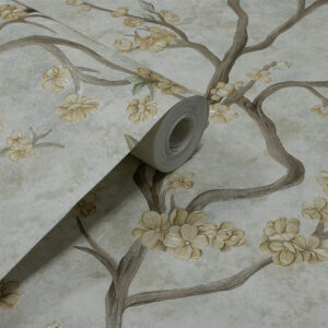 Papel de Parede Flores e Galhos Marrom, Verde e Amarelo - PDFV401