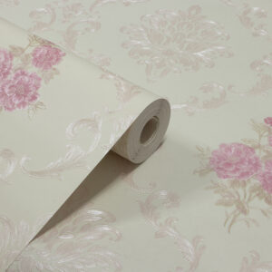 Papel de Parede Vinilizado Floral e Damask Rosa - PDF1400
