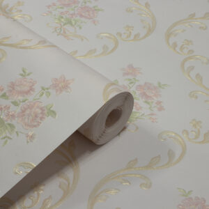 Papel de Parede Vinilizado Floral e Damask fundo Rosa - PDF1200