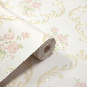 Papel de Parede Vinilizado Floral e Damask fundo Creme - PDF1300