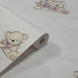 Papel de Parede Vinilizado Ursinho c/ Fundo Rosa - PDI1500