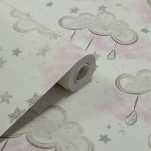 Papel de Parede Vinilico Nuvens Cinza c/ Rosa - PDI3034