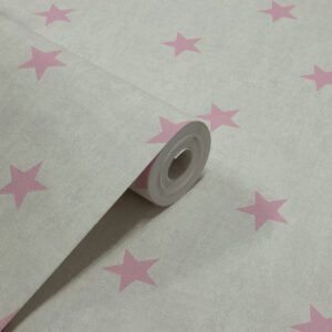 Papel de Parede Vinilico Infantil Fundo Off White c/ Estrelas Rosas - PDI3243