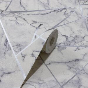 Papel de Parede Vinílico 3D e Mármore Cinza e Prata PDL0702