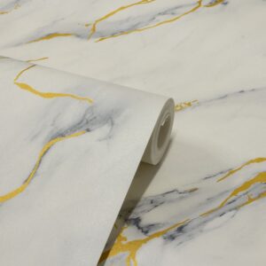 Papel de Parede Vinilico Mármore Carrara Cinza c/ Dourado PDL1501