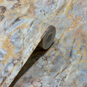 Papel de Parede Vinílico Mármore Azul c/ Dourado PDL8103