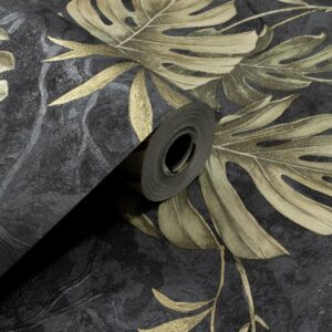 Papel de Parede Vinilico  Floral Preto e Areia  c/ Brilho PDF0019