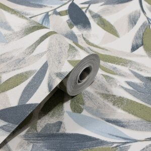 Papel de Parede Vinilico Floral Tons de Azul Floral Tons de Azul c/ Verde PDF5152