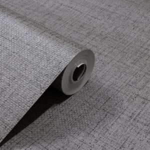 Papel de Parede Vinilico Linho Cinza Escuro c/ Trama PDL5587